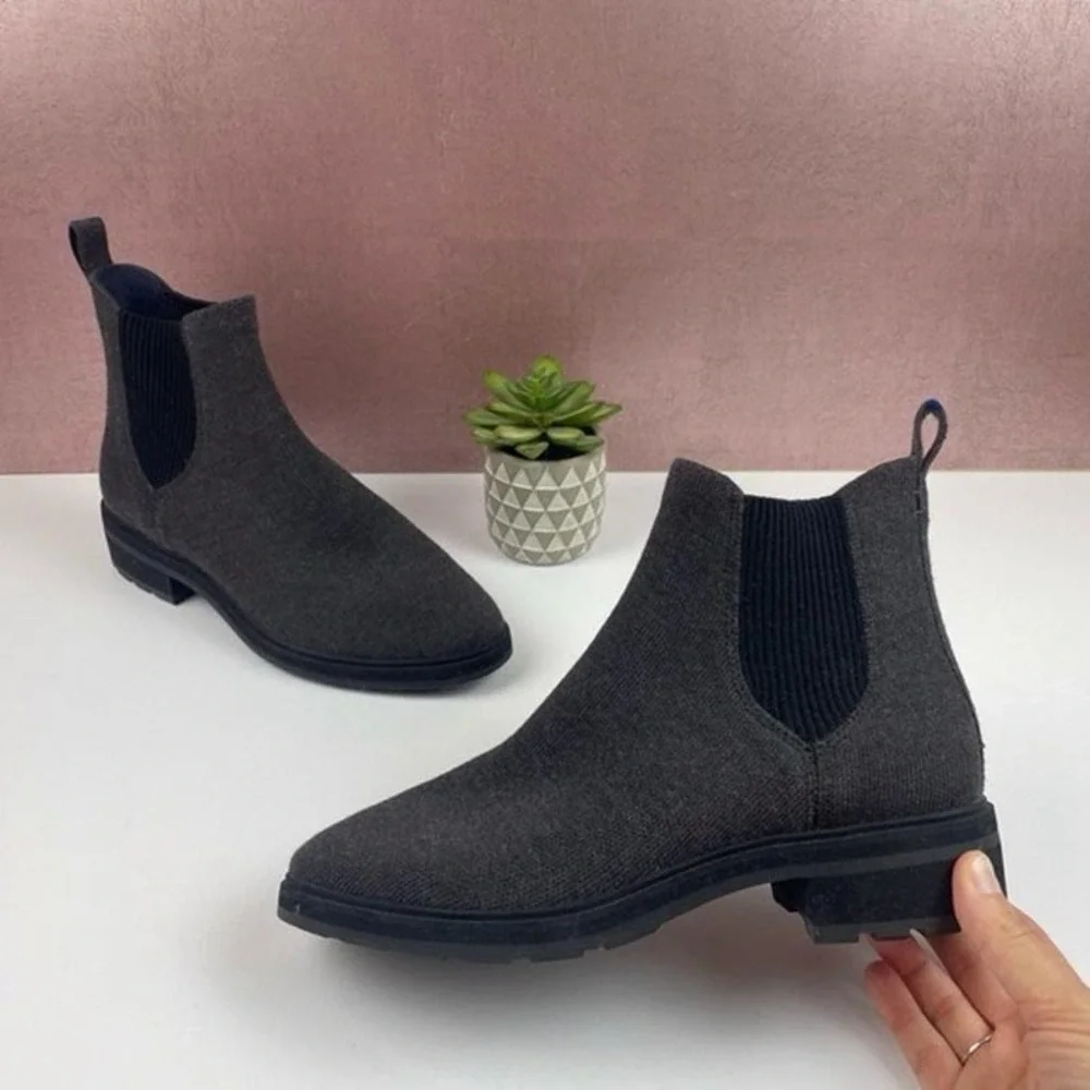 Rothy's Classic Lug Sole Boot 7 Charcoal Merino Wool Chelsea Sustainable NWOT